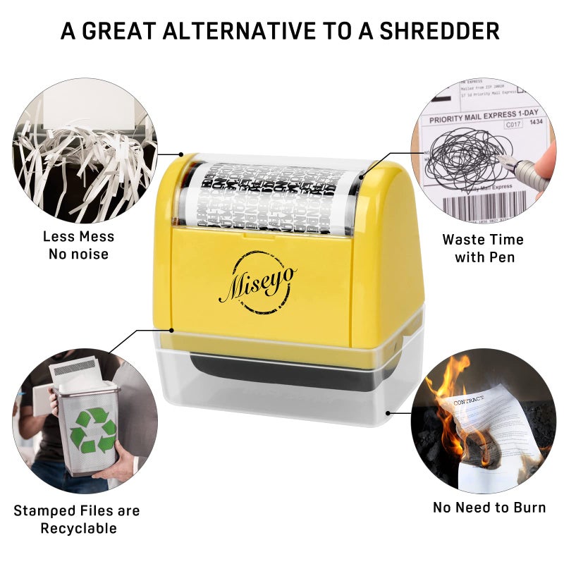 Miseyo Wide Identity Theft Protection Roller Stamp Set - Yellow (3 Refill Ink Included) - Image 5